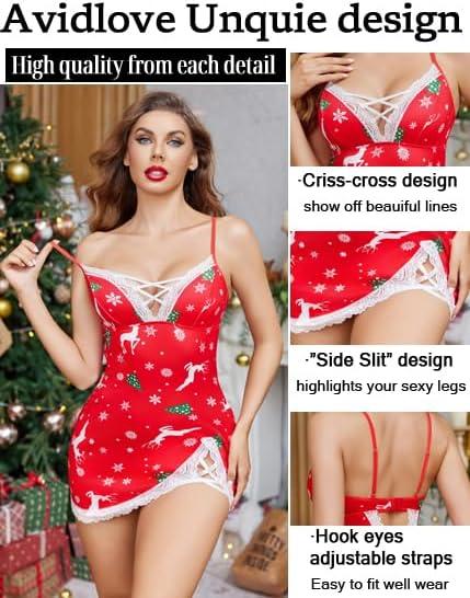 imageAvidlove Women Sexy Nightgown Lace Babydoll Chemises VNeck Modal Sleepwear Full Slip Side Slit Sleep Dress XSXXLChristmas Print