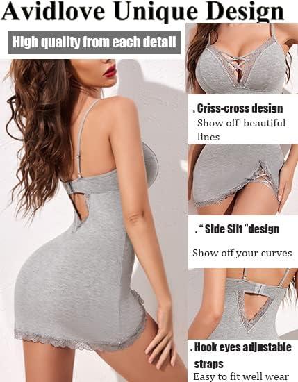 imageAvidlove Women Sexy Nightgown Lace Babydoll Chemises VNeck Modal Sleepwear Full Slip Side Slit Sleep Dress XSXXLGrey