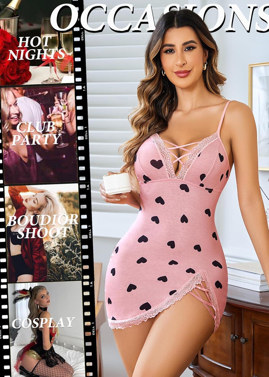 imageAvidlove Women Sexy Nightgown Lace Babydoll Chemises VNeck Modal Sleepwear Full Slip Side Slit Sleep Dress XSXXLLove Heart