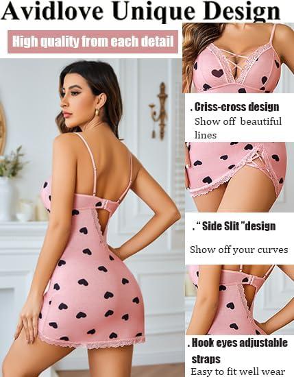 imageAvidlove Women Sexy Nightgown Lace Babydoll Chemises VNeck Modal Sleepwear Full Slip Side Slit Sleep Dress XSXXLLove Heart