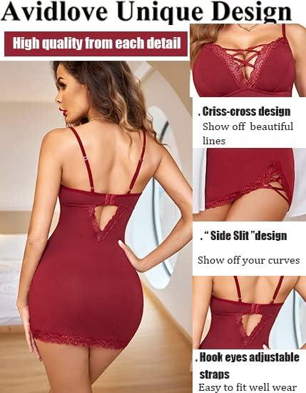 imageAvidlove Women Sexy Nightgown Lace Babydoll Chemises VNeck Modal Sleepwear Full Slip Side Slit Sleep Dress XSXXLWine Red