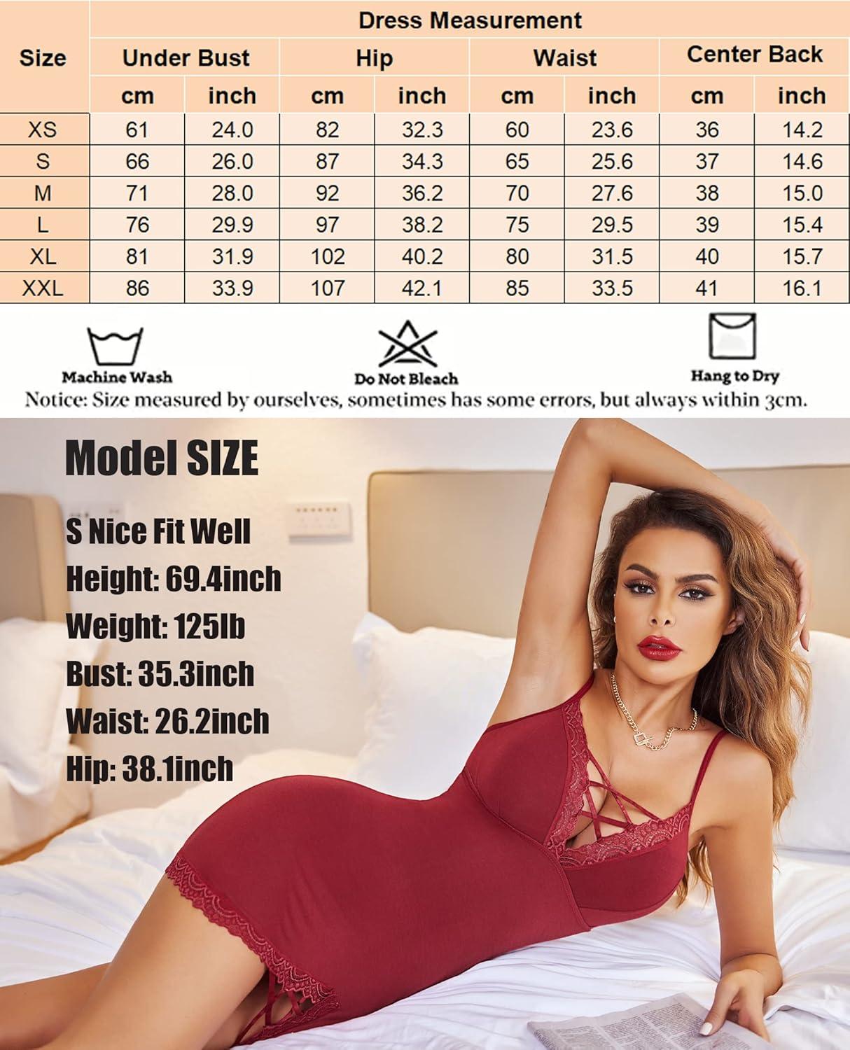 imageAvidlove Women Sexy Nightgown Lace Babydoll Chemises VNeck Modal Sleepwear Full Slip Side Slit Sleep Dress XSXXLWine Red