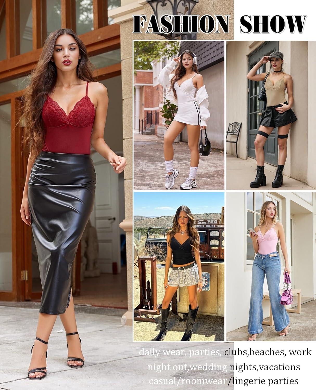 imageAvidlove Womens Camisole Tank Tops Lace Spaghetti Strap Sleeveless Top V Neck Slim Basic Cami Tops Lingerie Wine Red