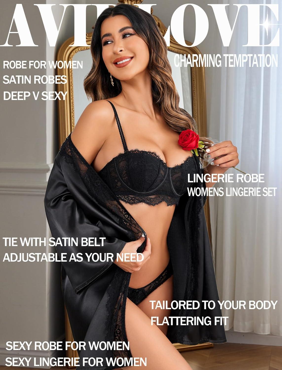 imageAvidlove Womens Kimono Robe Short Satin Pure Short Silky RobesBlack