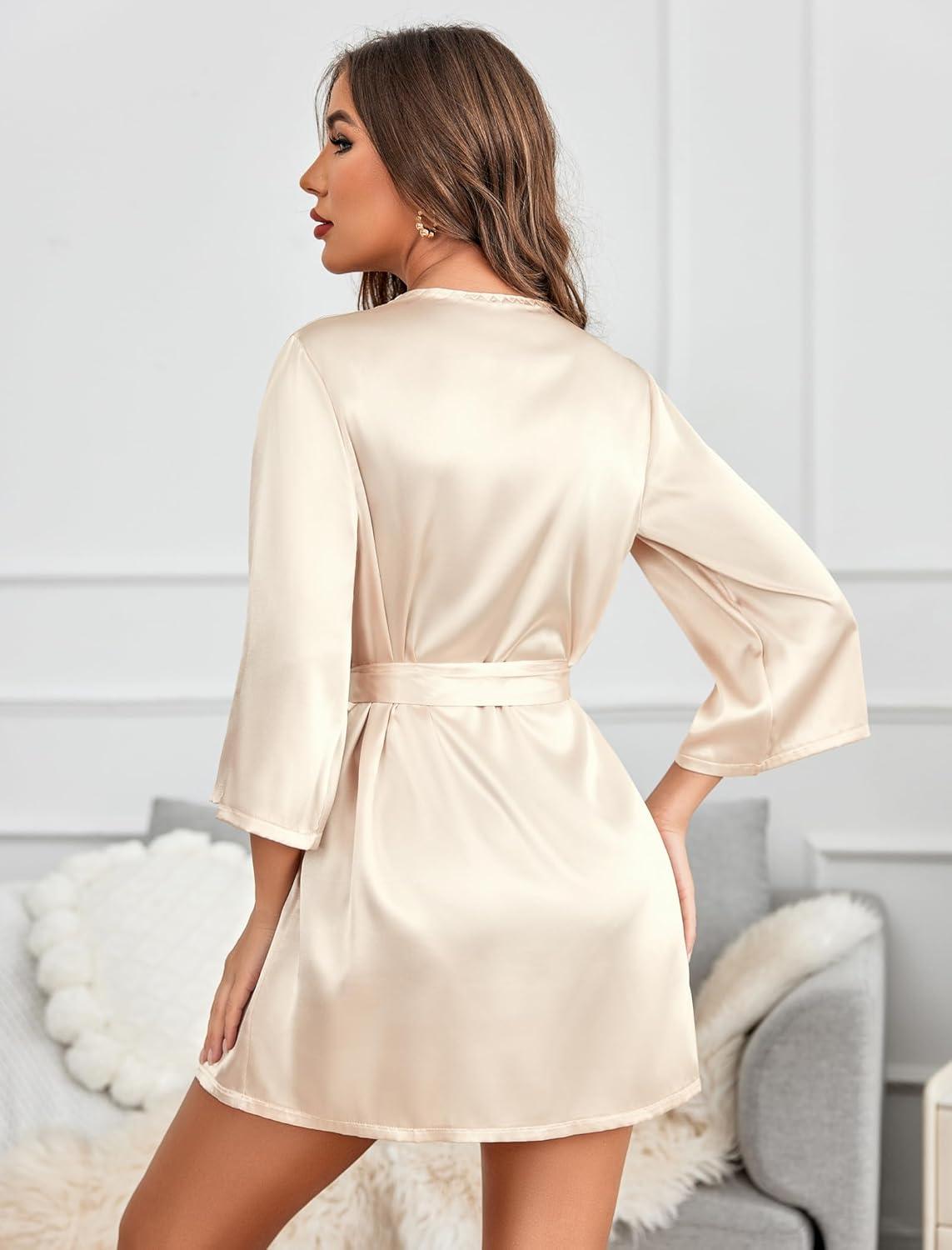 imageAvidlove Womens Kimono Robe Short Satin Pure Short Silky RobesChampagne