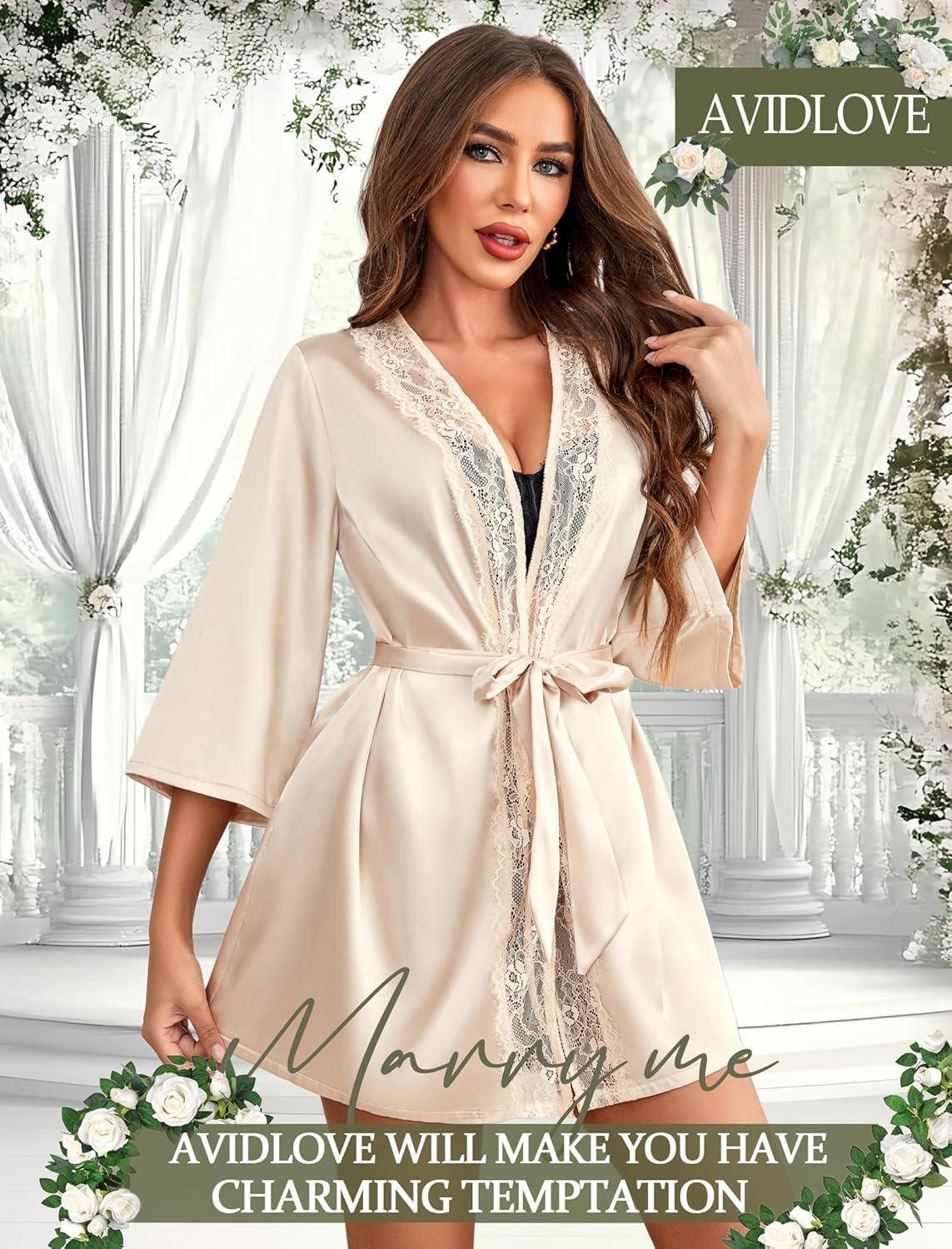 imageAvidlove Womens Kimono Robe Short Satin Pure Short Silky RobesChampagne