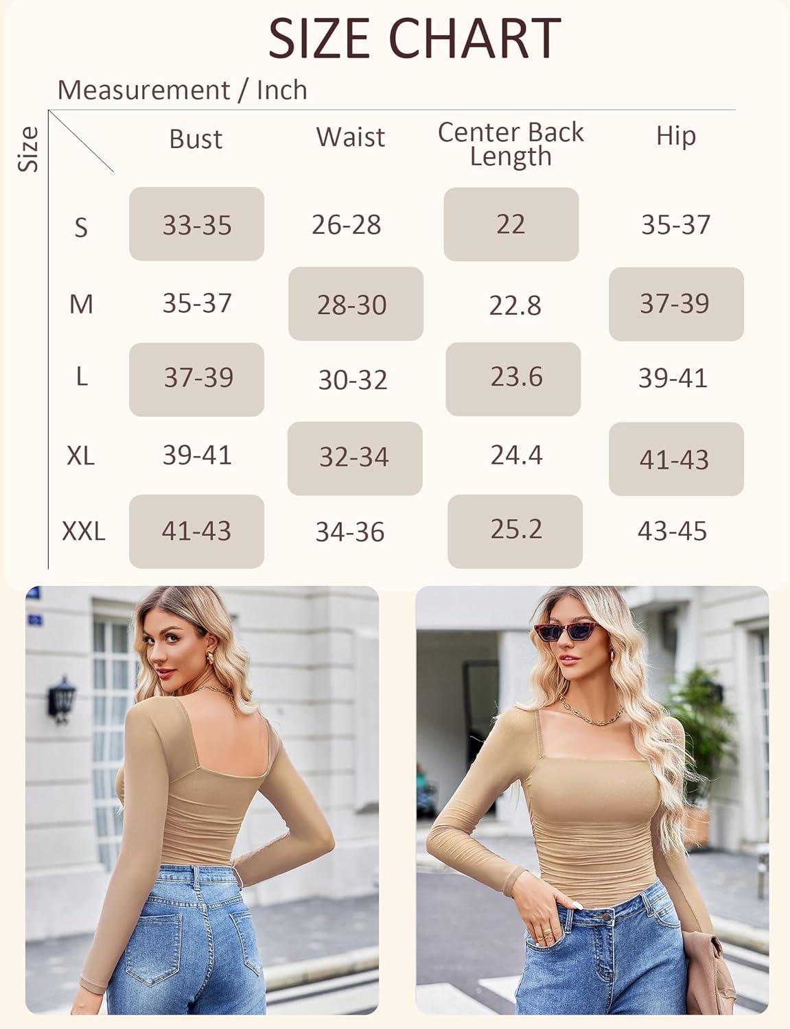 imageAvidlove Womens Square Neck Mesh Long Sleeve Bodysuit Shirts Ruched Body Suit Sexy Sheer Tops Date Night OutfitChampagne