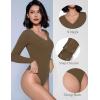 imageAvidlove Bodysuits for Women Long Sleeve V Neck Body Suit Bodysuit Double Lined Thong Body Suits Sexy TopsBrown