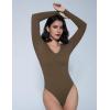 imageAvidlove Bodysuits for Women Long Sleeve V Neck Body Suit Bodysuit Double Lined Thong Body Suits Sexy TopsBrown