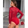 imageAvidlove Lace Bodysuit for Women Sexy Long Sleeve V Neck Body Suits Going Out Tops Snap Crotch One Piece Teddy LingerieBurgundy