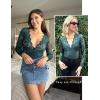 imageAvidlove Lace Bodysuit for Women Sexy Long Sleeve V Neck Body Suits Going Out Tops Snap Crotch One Piece Teddy LingerieGreen