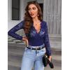 imageAvidlove Lace Bodysuit for Women Sexy Long Sleeve V Neck Body Suits Going Out Tops Snap Crotch One Piece Teddy LingerieNavy Blue