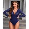 imageAvidlove Lace Bodysuit for Women Sexy Long Sleeve V Neck Body Suits Going Out Tops Snap Crotch One Piece Teddy LingerieNavy Blue
