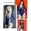 imageAvidlove Lace Bodysuit for Women Sexy Long Sleeve V Neck Body Suits Going Out Tops Snap Crotch One Piece Teddy LingerieNavy Blue