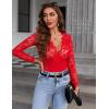 imageAvidlove Lace Bodysuit for Women Sexy Long Sleeve V Neck Body Suits Going Out Tops Snap Crotch One Piece Teddy LingerieRed