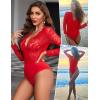 imageAvidlove Lace Bodysuit for Women Sexy Long Sleeve V Neck Body Suits Going Out Tops Snap Crotch One Piece Teddy LingerieRed