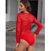 imageAvidlove Lace Bodysuit for Women Sexy Long Sleeve V Neck Body Suits Going Out Tops Snap Crotch One Piece Teddy LingerieRed