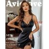imageAvidlove Lingerie for Women Satin Lace Mini Dress V Neck Nightgown Sexy Boudoir Outfits1black