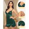 imageAvidlove Lingerie for Women Satin Lace Mini Dress V Neck Nightgown Sexy Boudoir OutfitsDark Green