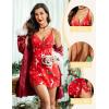 imageAvidlove Lingerie for Women Satin Lace Mini Dress V Neck Nightgown Sexy Boudoir OutfitsFloral Snow