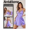 imageAvidlove Lingerie for Women Satin Lace Mini Dress V Neck Nightgown Sexy Boudoir OutfitsLilac