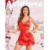 imageAvidlove Lingerie for Women Satin Lace Mini Dress V Neck Nightgown Sexy Boudoir OutfitsRed