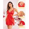 imageAvidlove Lingerie for Women Satin Lace Mini Dress V Neck Nightgown Sexy Boudoir OutfitsRed