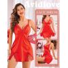 imageAvidlove Lingerie for Women Satin Lace Mini Dress V Neck Nightgown Sexy Boudoir OutfitsRed