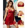 imageAvidlove Lingerie for Women Satin Lace Mini Dress V Neck Nightgown Sexy Boudoir OutfitsWine Red