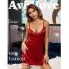 imageAvidlove Lingerie for Women Satin Lace Mini Dress V Neck Nightgown Sexy Boudoir OutfitsWine Red