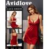 imageAvidlove Lingerie for Women Satin Lace Mini Dress V Neck Nightgown Sexy Boudoir OutfitsWine Red