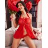 imageAvidlove Lingerie for Women Sexy Halter Lace Babydoll Dress Open Front Chemise Boudoir Nighty XS5XLA Hot Red