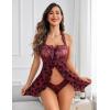 imageAvidlove Lingerie for Women Sexy Halter Lace Babydoll Dress Open Front Chemise Boudoir Nighty XS5XLBurgundy Butterfly