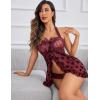 imageAvidlove Lingerie for Women Sexy Halter Lace Babydoll Dress Open Front Chemise Boudoir Nighty XS5XLBurgundy Butterfly
