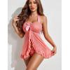 imageAvidlove Lingerie for Women Sexy Halter Lace Babydoll Dress Open Front Chemise Boudoir Nighty XS5XLCoral Pink
