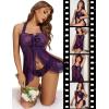 imageAvidlove Lingerie for Women Sexy Halter Lace Babydoll Dress Open Front Chemise Boudoir Nighty XS5XLDark Purple