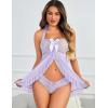 imageAvidlove Lingerie for Women Sexy Halter Lace Babydoll Dress Open Front Chemise Boudoir Nighty XS5XLLilac