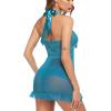imageAvidlove Lingerie for Women Sexy Halter Lace Babydoll Dress Open Front Chemise Boudoir Nighty XS5XLPeacock Blue