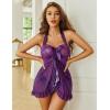 imageAvidlove Lingerie for Women Sexy Halter Lace Babydoll Dress Open Front Chemise Boudoir Nighty XS5XLPurple Leopard Print