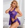imageAvidlove Lingerie for Women Sexy Halter Lace Babydoll Dress Open Front Chemise Boudoir Nighty XS5XLPurple Sequins