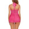 imageAvidlove Lingerie for Women Sexy Halter Lace Babydoll Dress Open Front Chemise Boudoir Nighty XS5XLRose Red