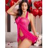 imageAvidlove Lingerie for Women Sexy Halter Lace Babydoll Dress Open Front Chemise Boudoir Nighty XS5XLRose Red