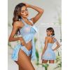 imageAvidlove Lingerie for Women Sexy Halter Lace Babydoll Dress Open Front Chemise Boudoir Nighty XS5XLSky Blue