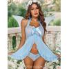 imageAvidlove Lingerie for Women Sexy Halter Lace Babydoll Dress Open Front Chemise Boudoir Nighty XS5XLSky Blue