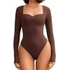imageAvidlove Long Sleeve Bodysuits for Women Sexy Sweetheart Neck Going Out Outfits Double Lined BodysuitBrown