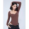 imageAvidlove Long Sleeve Bodysuits for Women Sexy Sweetheart Neck Going Out Outfits Double Lined BodysuitBrown