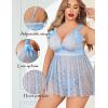 imageAvidlove Plus Size Lingeire for women Lace Babydoll Mesh Chemise Sexy Nightwear Sheer Nightie with Lace Up Bows L4XLBlue