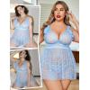 imageAvidlove Plus Size Lingeire for women Lace Babydoll Mesh Chemise Sexy Nightwear Sheer Nightie with Lace Up Bows L4XLBlue