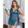 imageAvidlove Plus Size Lingeire for women Lace Babydoll Mesh Chemise Sexy Nightwear Sheer Nightie with Lace Up Bows L4XLBlue Green