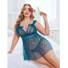 imageAvidlove Plus Size Lingeire for women Lace Babydoll Mesh Chemise Sexy Nightwear Sheer Nightie with Lace Up Bows L4XLBlue Green